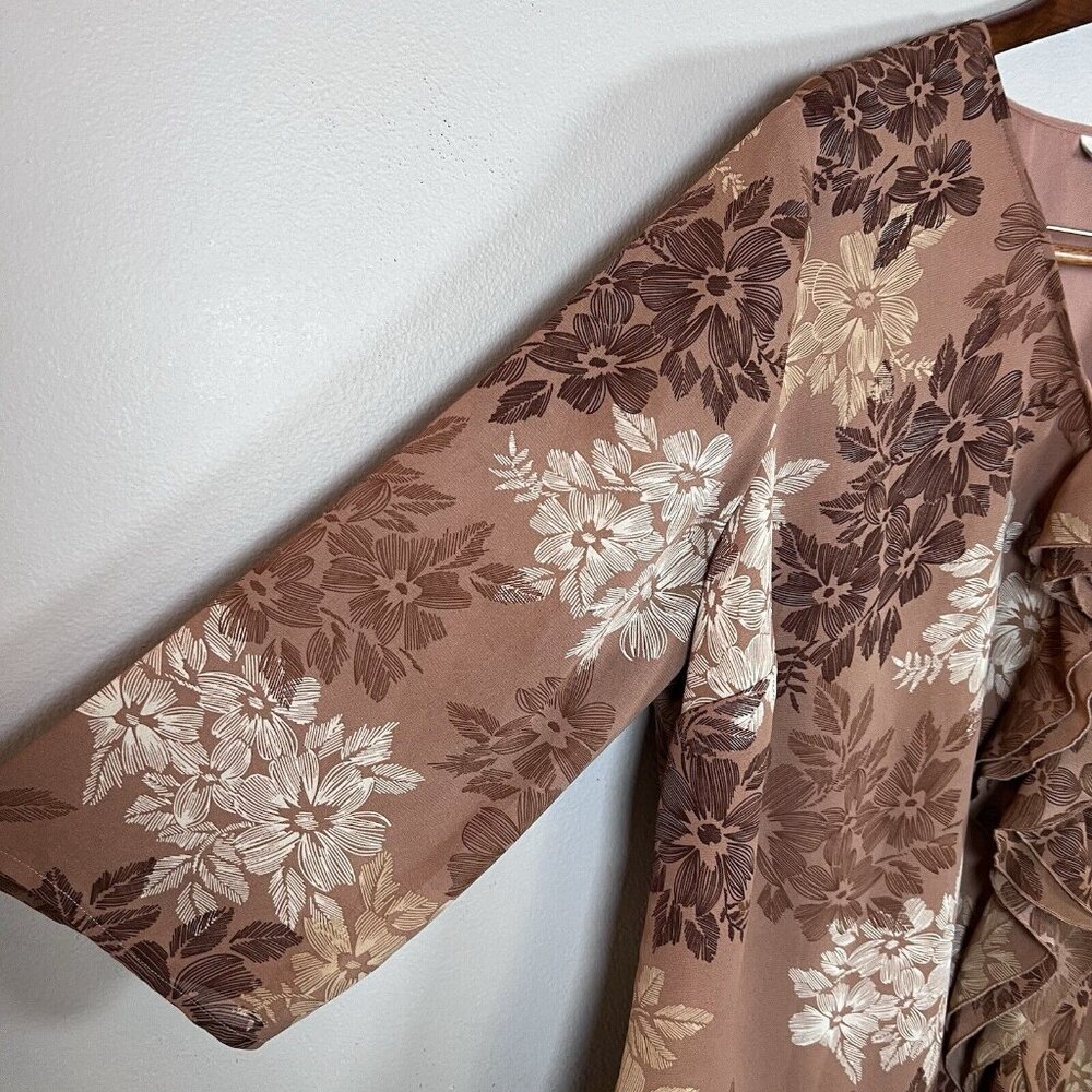 Cato Tunic Blouse Women’s Size 18/20 Brown Floral Long Sleeve Ruffle V-Neck Boho - Picture 8 of 13
